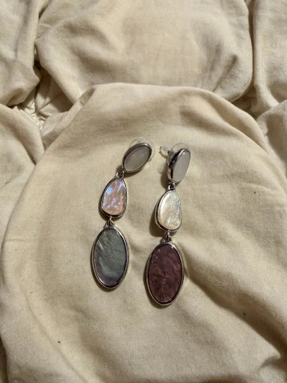 Free People Silver Tone Iridescent Multi-Stone Drop Earrings Whimsigothic Chic